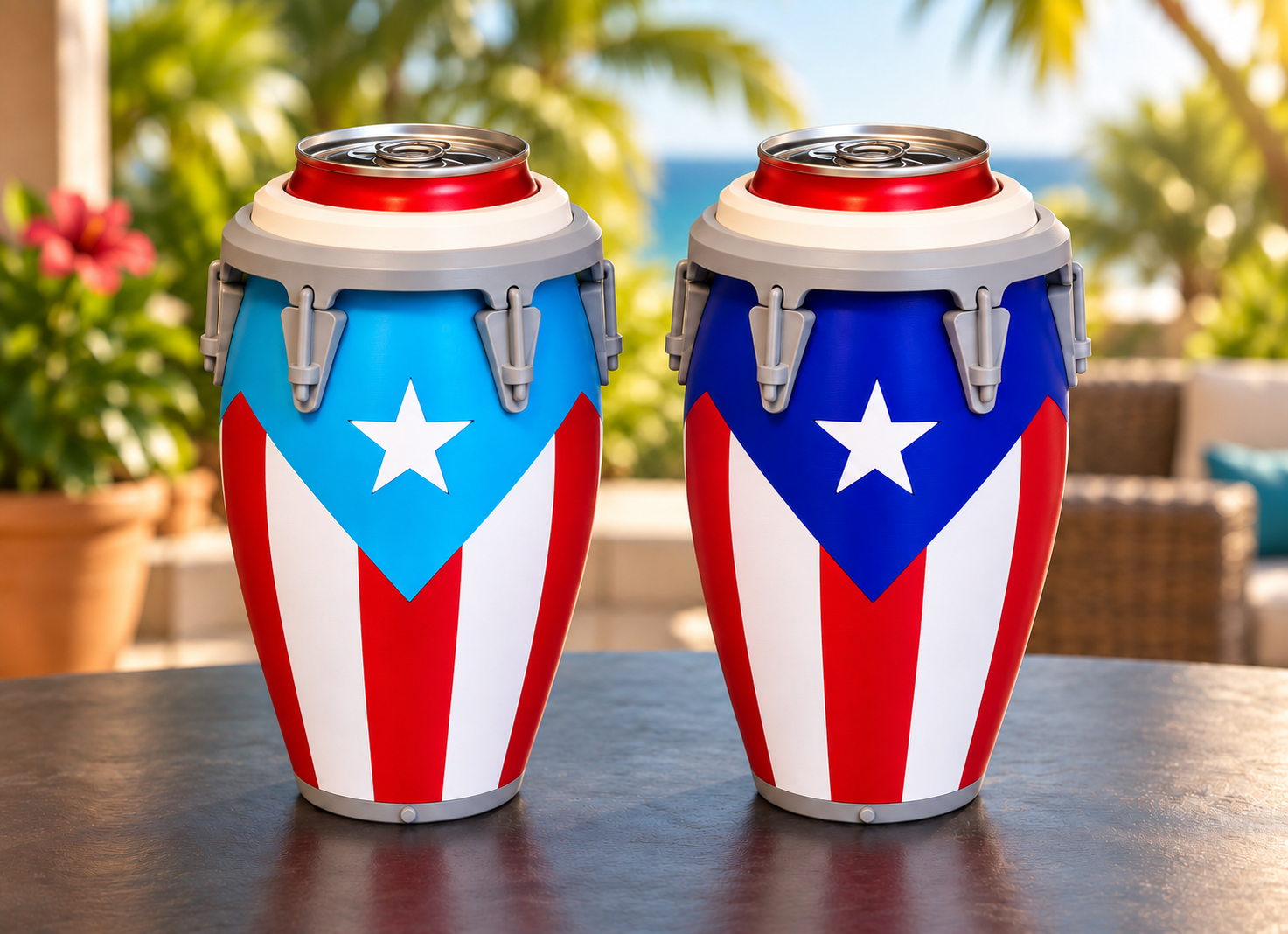 Puerto Rico congas in light blue and dark blue